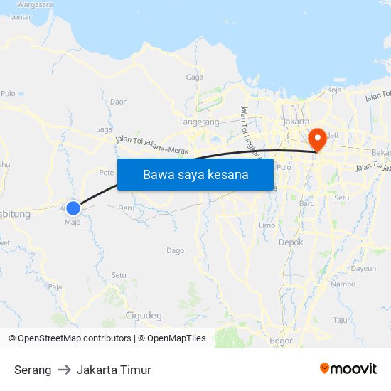 Serang to Jakarta Timur map