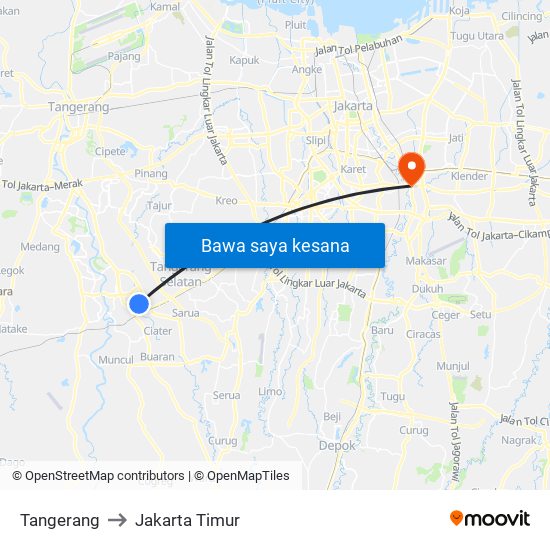 Tangerang to Jakarta Timur map