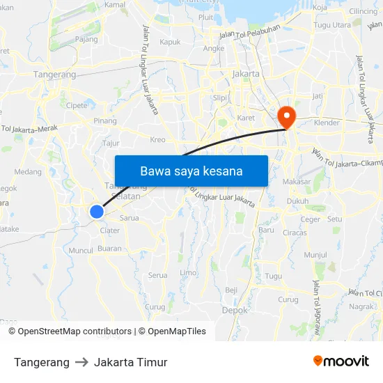 Tangerang to Jakarta Timur map