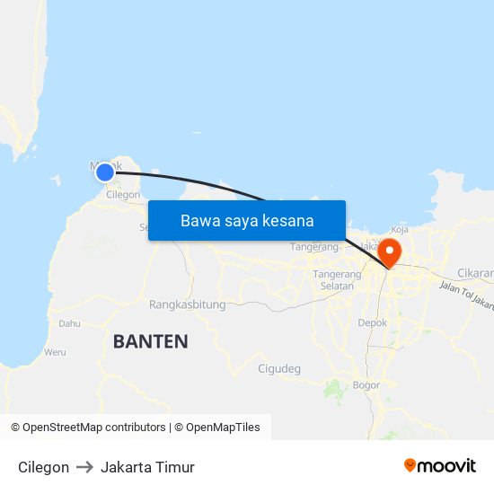 Cilegon to Jakarta Timur map