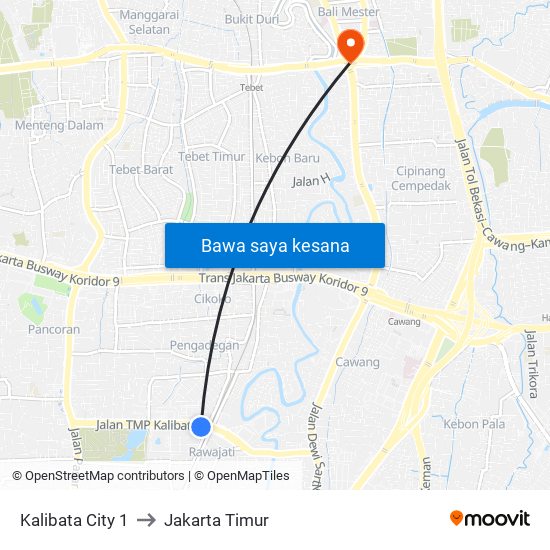 Kalibata City 1 to Jakarta Timur map