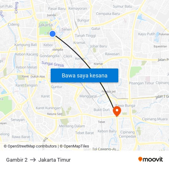 Gambir 2 to Jakarta Timur map