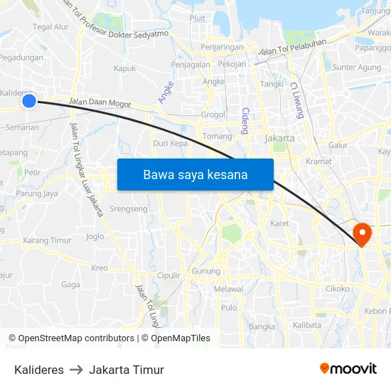 Kalideres to Jakarta Timur map