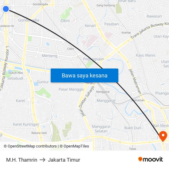 M.H. Thamrin to Jakarta Timur map