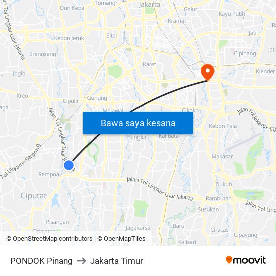 PONDOK Pinang to Jakarta Timur map