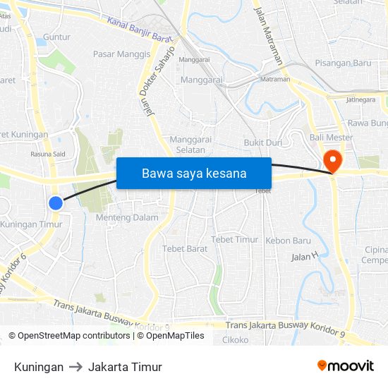 Kuningan to Jakarta Timur map