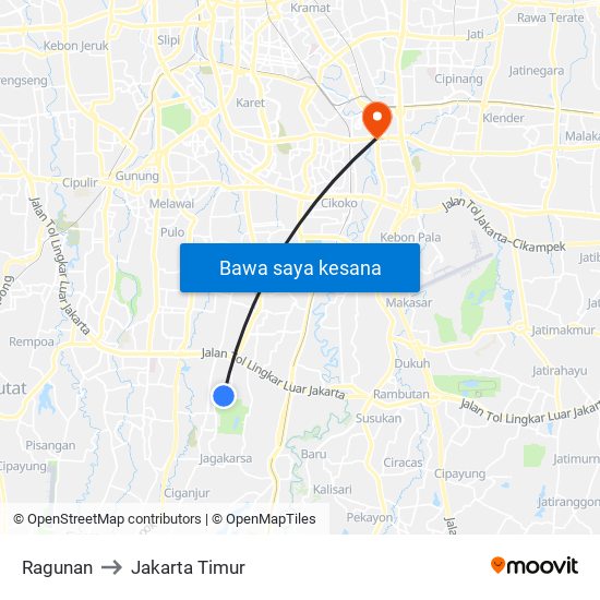 Ragunan to Jakarta Timur map
