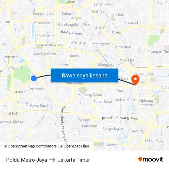 Polda Metro Jaya to Jakarta Timur map