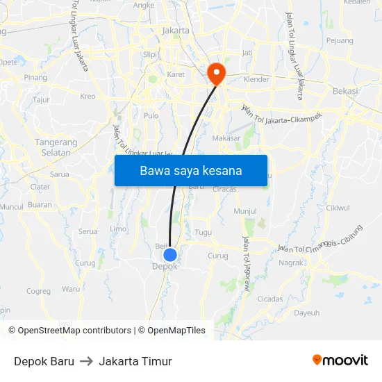 Depok Baru to Jakarta Timur map