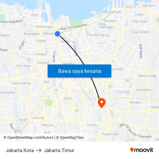 Jakarta Kota to Jakarta Timur map