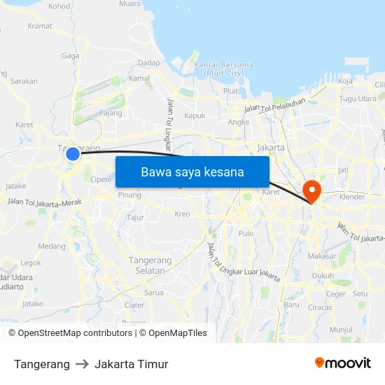 Tangerang to Jakarta Timur map