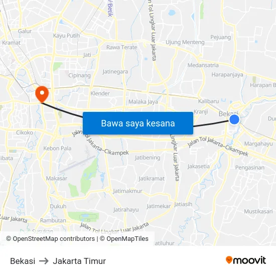 Bekasi to Jakarta Timur map