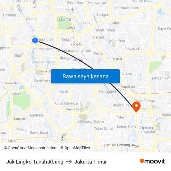 Jak Lingko Tanah Abang to Jakarta Timur map