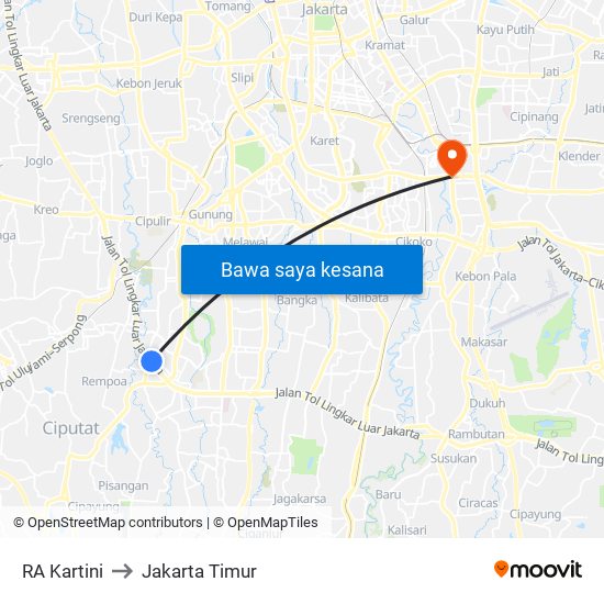 RA Kartini to Jakarta Timur map
