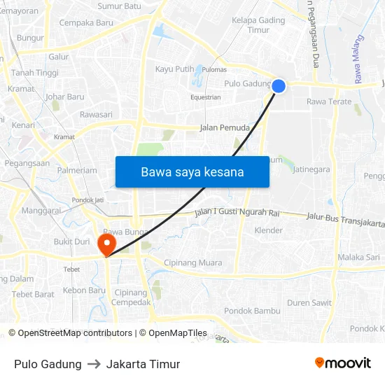 Pulo Gadung to Jakarta Timur map