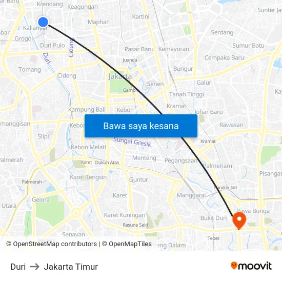 Duri to Jakarta Timur map