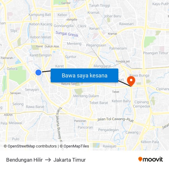 Bendungan Hilir to Jakarta Timur map