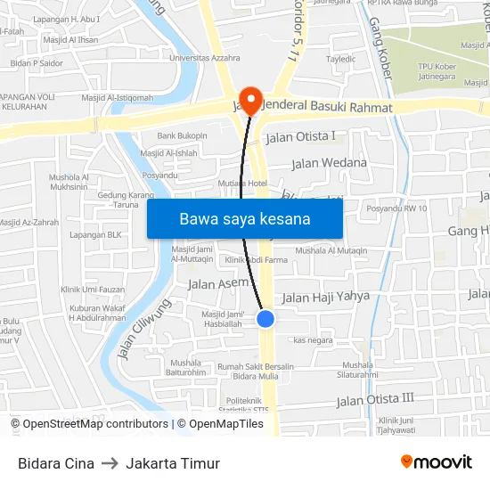 Bidara Cina to Jakarta Timur map