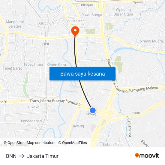 BNN to Jakarta Timur map