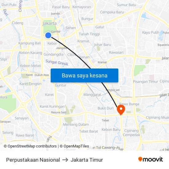 Perpustakaan Nasional to Jakarta Timur map