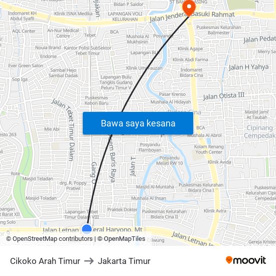 Cikoko Arah Timur to Jakarta Timur map