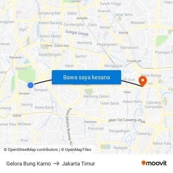 Gelora Bung Karno to Jakarta Timur map