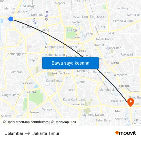Jelambar to Jakarta Timur map