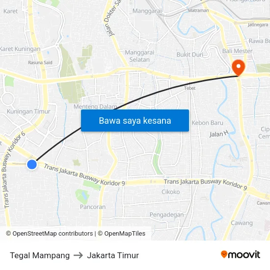 Tegal Mampang to Jakarta Timur map