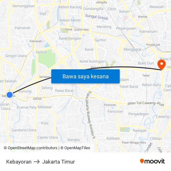 Kebayoran to Jakarta Timur map