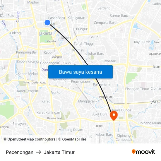 Pecenongan to Jakarta Timur map