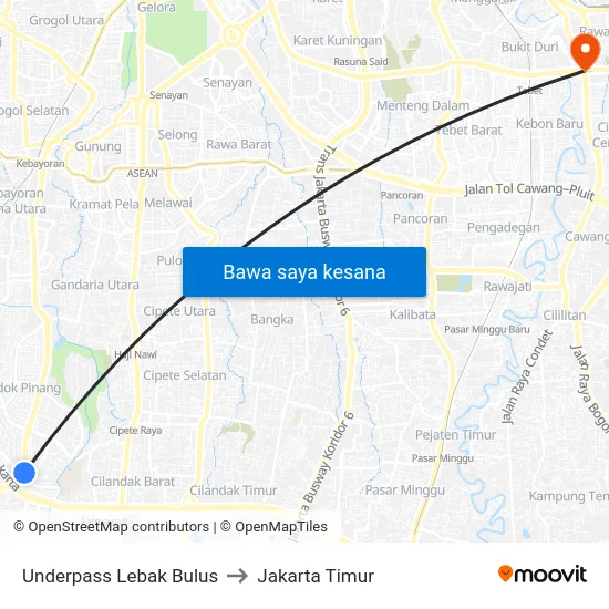 Underpass Lebak Bulus to Jakarta Timur map