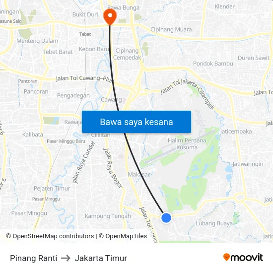 Pinang Ranti to Jakarta Timur map
