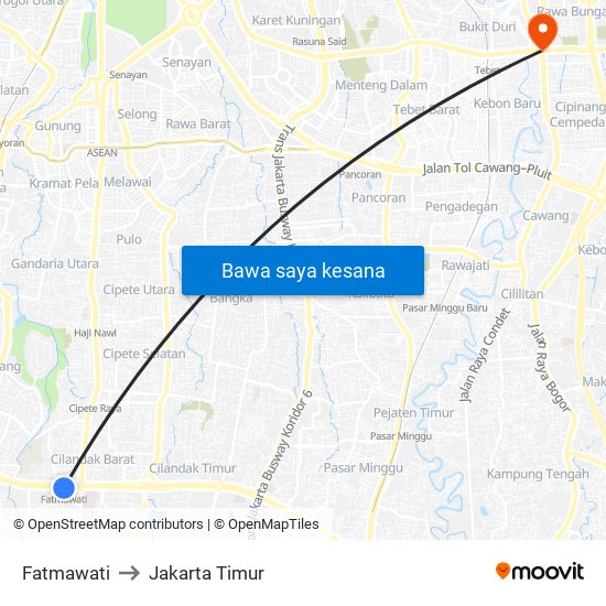 Fatmawati to Jakarta Timur map