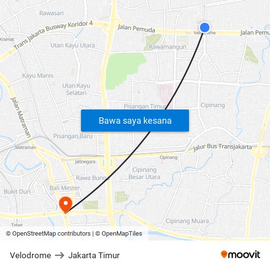 Velodrome to Jakarta Timur map