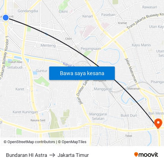 Bundaran HI Astra to Jakarta Timur map