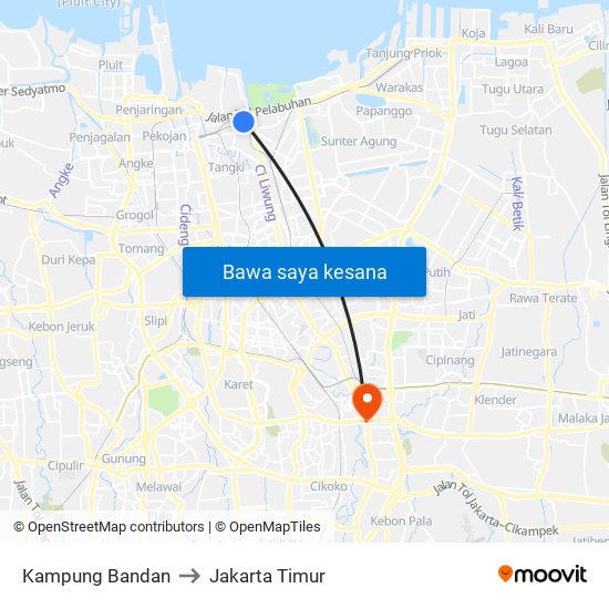 Kampung Bandan to Jakarta Timur map
