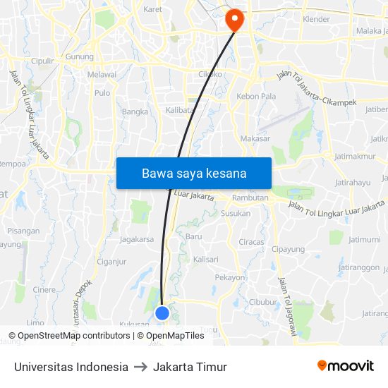 Universitas Indonesia to Jakarta Timur map