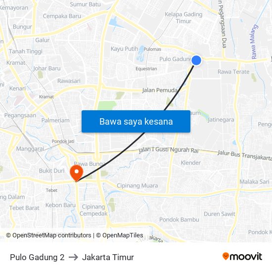 Pulo Gadung 2 to Jakarta Timur map