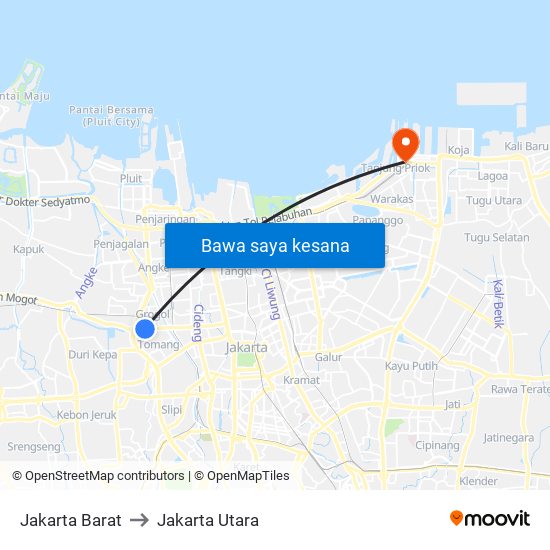 Jakarta Barat to Jakarta Utara map