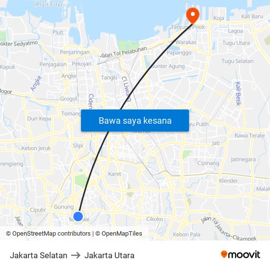 Jakarta Selatan to Jakarta Utara map
