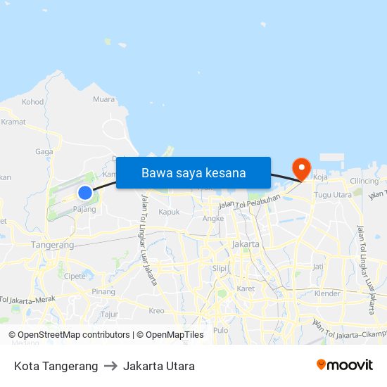 Kota Tangerang to Jakarta Utara map