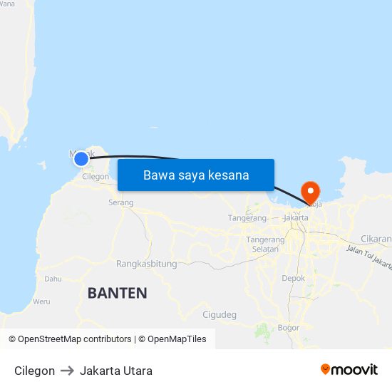 Cilegon to Jakarta Utara map