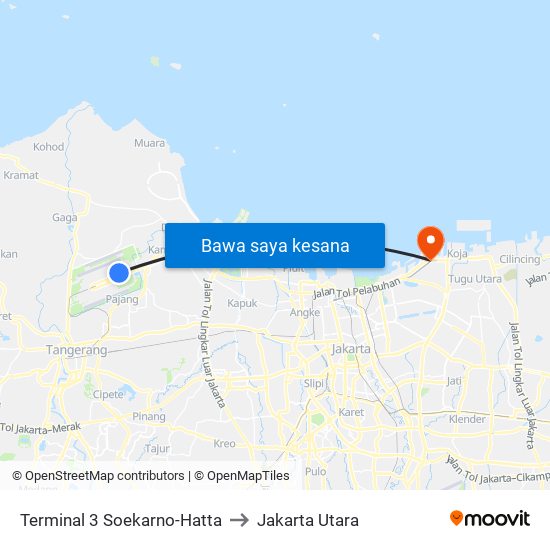 Terminal 3 Soekarno-Hatta to Jakarta Utara map