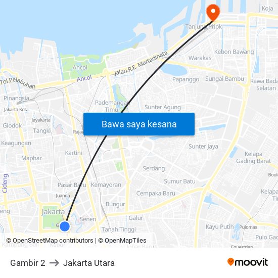Gambir 2 to Jakarta Utara map