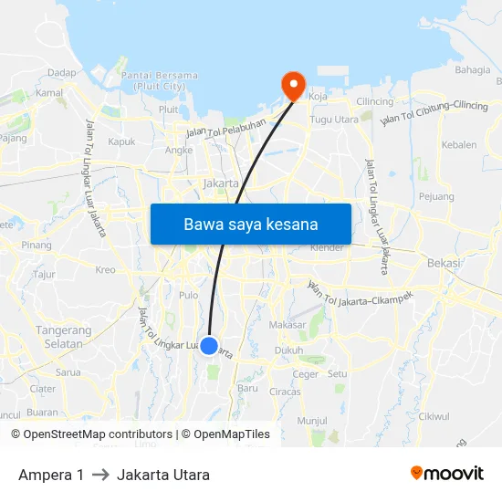 Ampera 1 to Jakarta Utara map