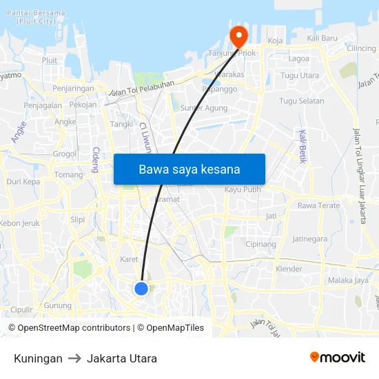 Kuningan to Jakarta Utara map