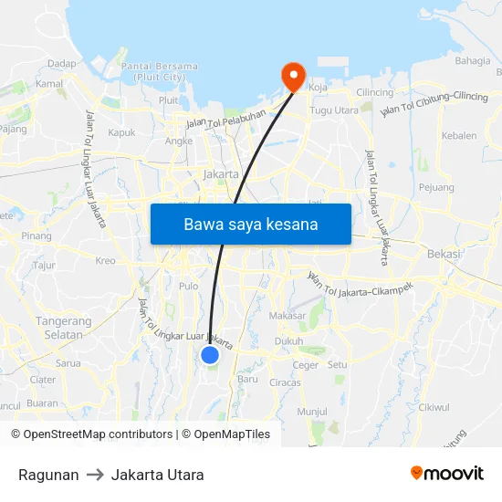 Ragunan to Jakarta Utara map