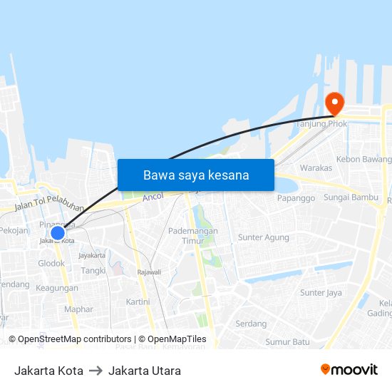 Jakarta Kota to Jakarta Utara map