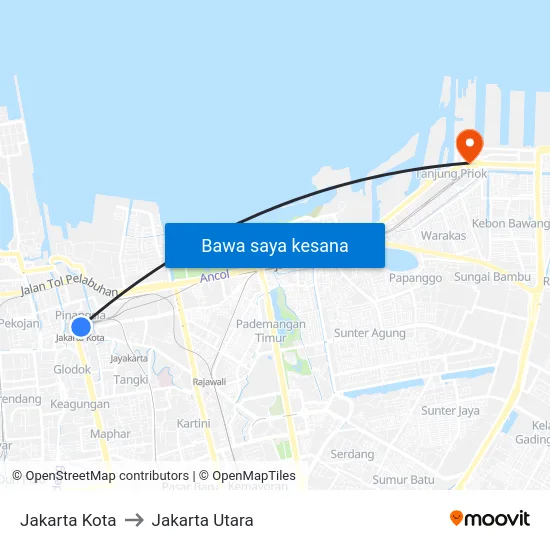 Jakarta Kota to Jakarta Utara map
