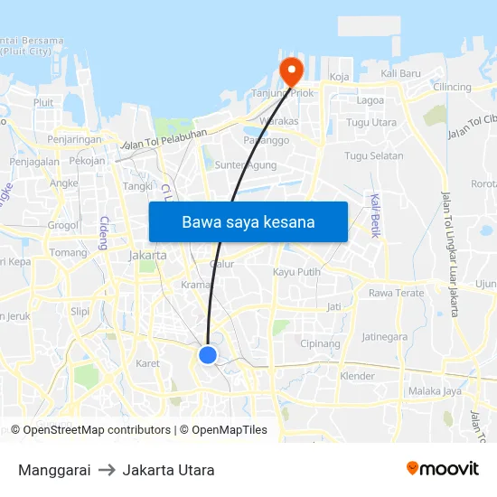 Manggarai to Jakarta Utara map